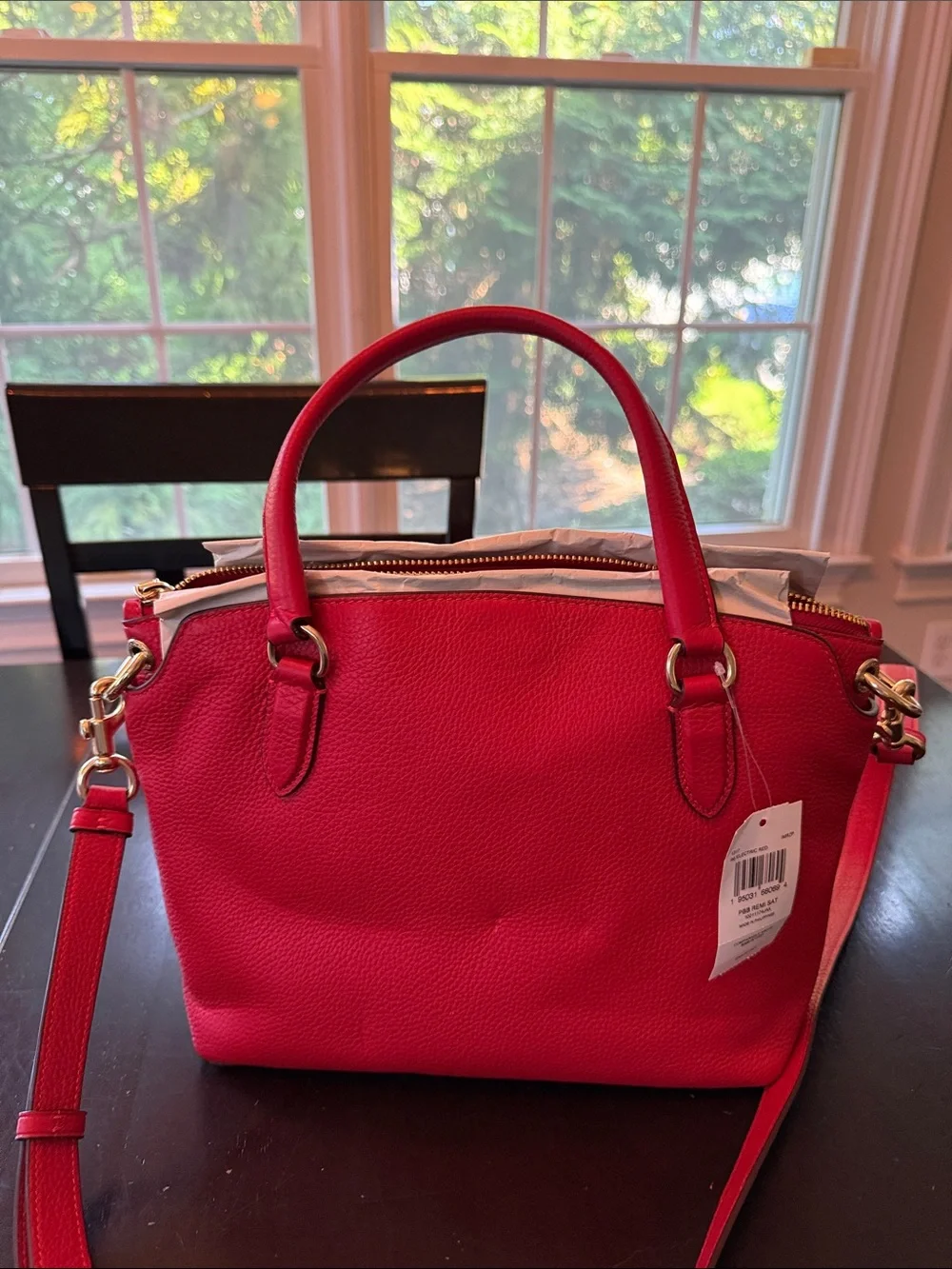 NWT Coach Pebbled Leather Mini Satchel in Bright Red with Gold Hardware